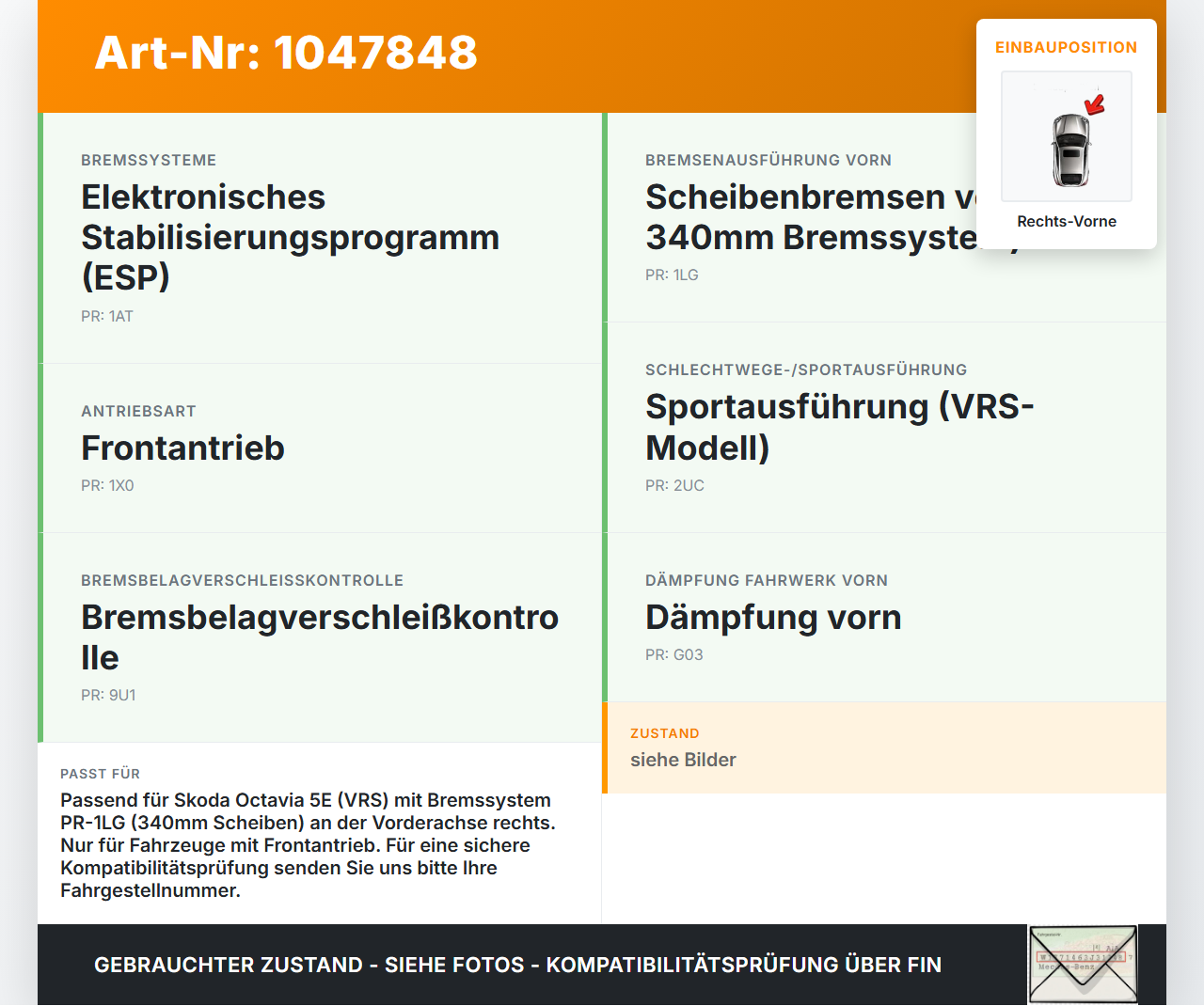 Skoda Octavia VRS III 5E 12-16 TDI 2,0 110KW Bremssattel Bremszange Vorne Rechts Skoda Octavia VRS III 5E 12-16... Vorschau 3