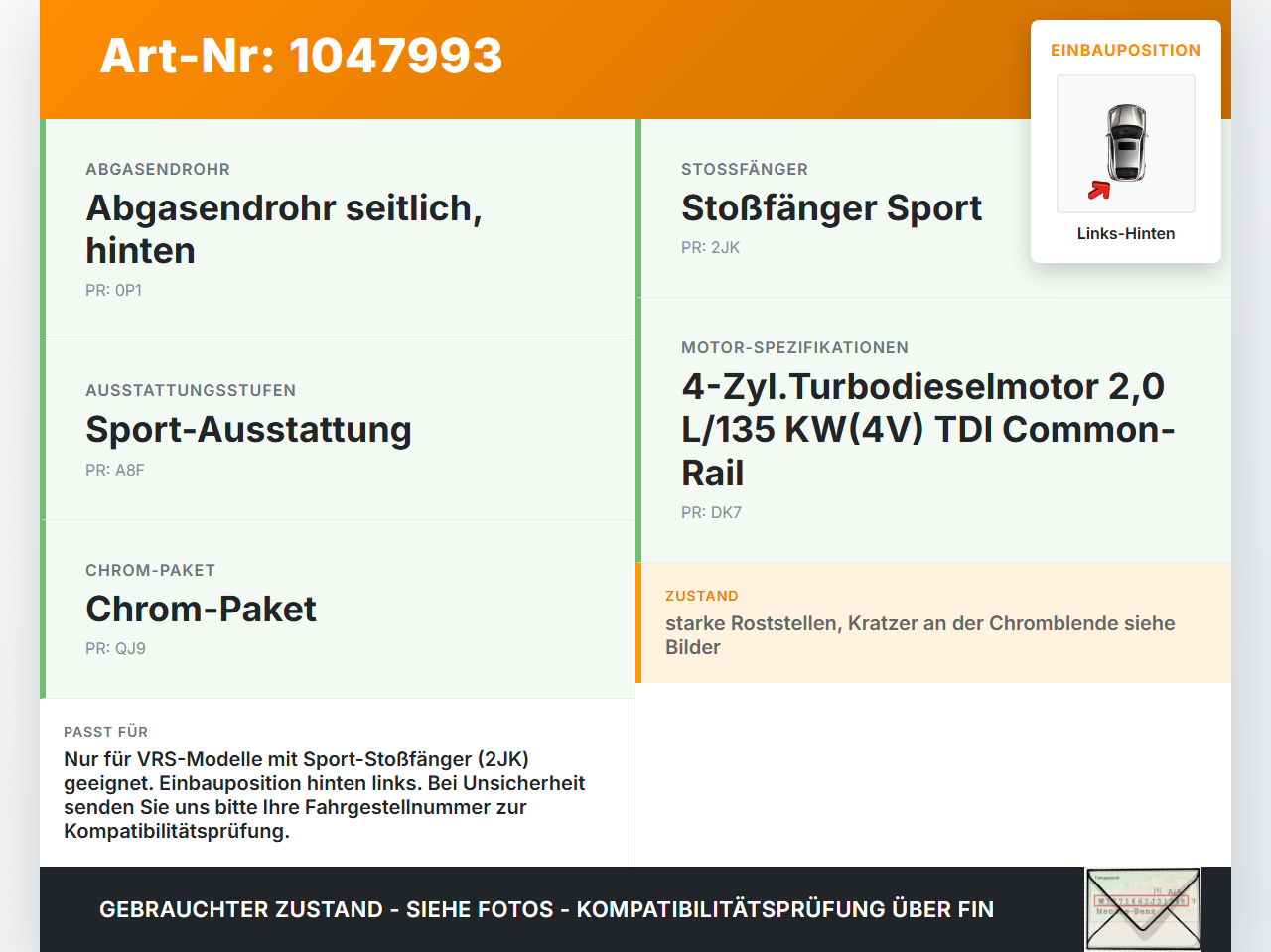 Skoda Octavia VRS III 5E 12-16 TDI 2,0 110KW Aufsatz Chrom Endkappe für Endrohr Auspuff Links Hinten Skoda Octavia... Vorschau 3