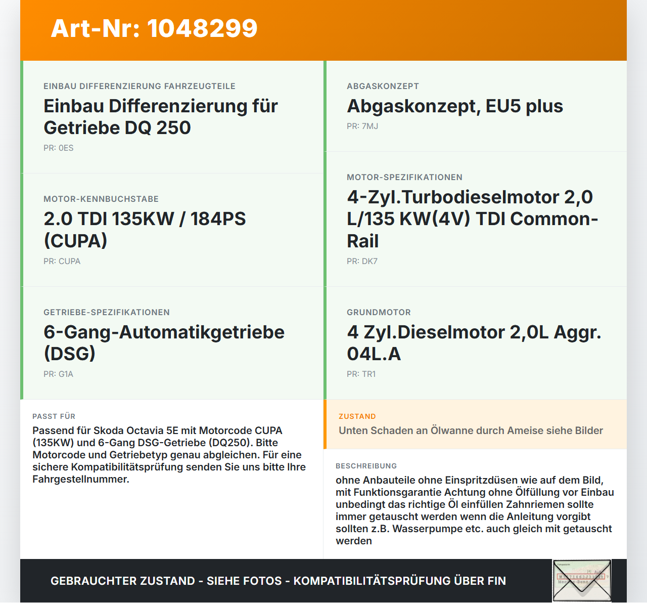 Skoda Octavia VRS III 5E 12-16 TDI 2,0 110KW CUPA Motor Triebwerk Skoda Octavia VRS III 5E 12-16 18.12.2014... Vorschau 3