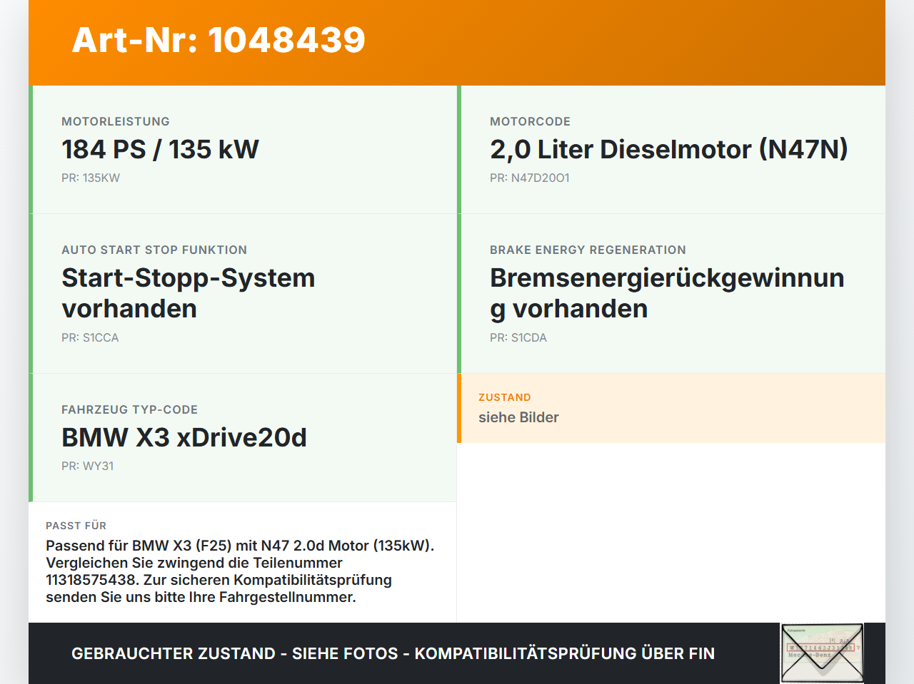BMW X3 F25 10-14 2,0 135KW N47D20O1 Nockenwelle Auslass BMW X3 F25 10-14 20.03.2012 8575438 11318575438... Vorschau 3