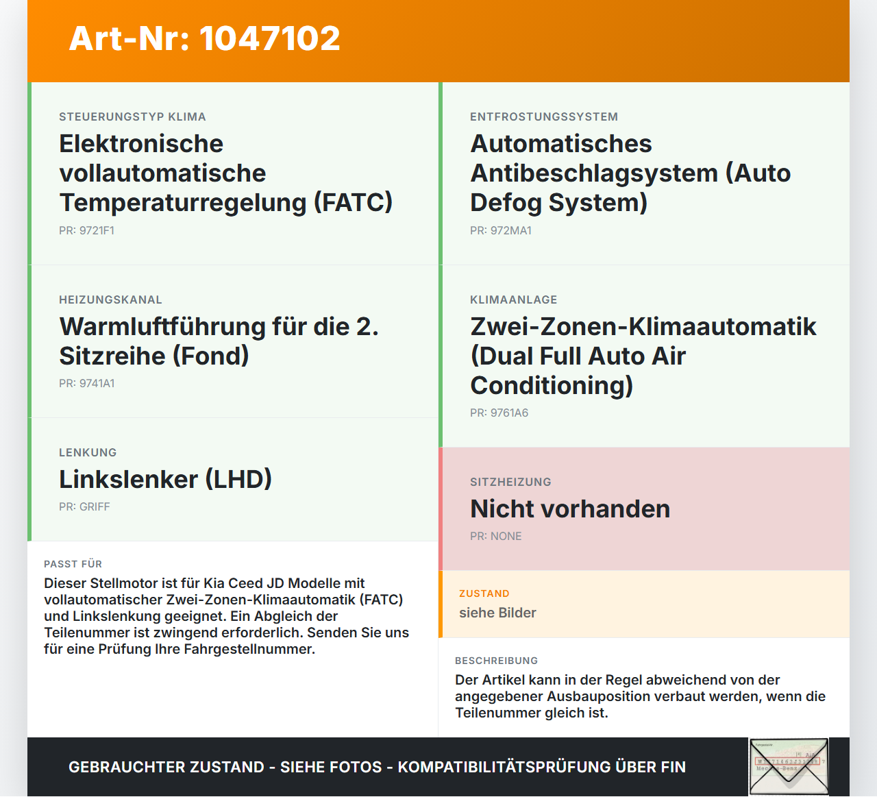 Kia Ceed JD 12-15 Luftklappenstellmotor Stellmotor Pos.1 Kia Ceed JD 12-15 28.03.2013 gebraucht Vorschau 3