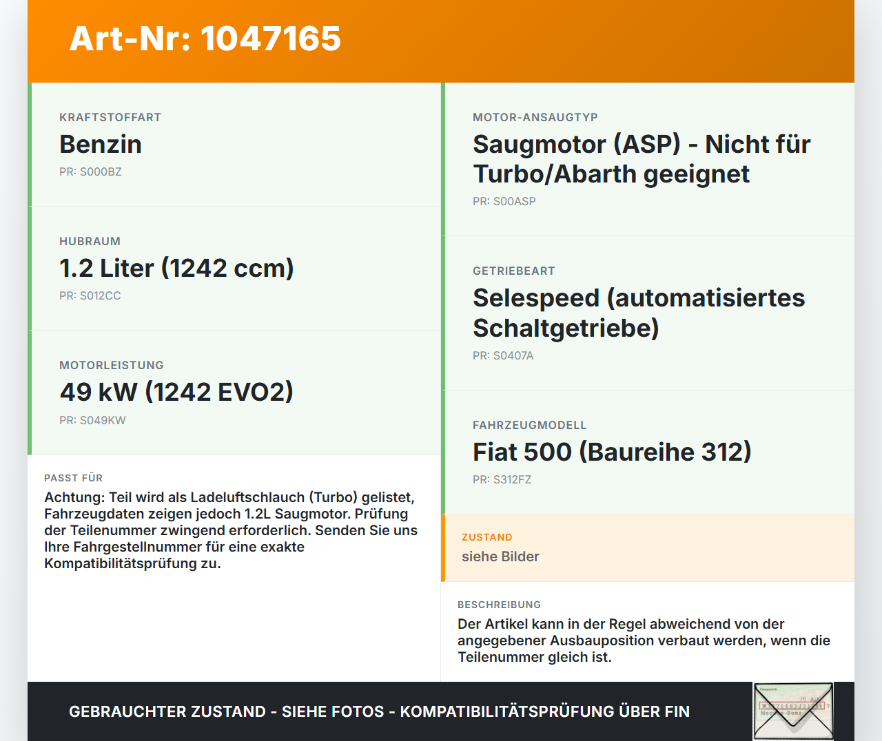 Fiat 500 595 Abarth 12-24 1,4T 101KW Ansaugrohr Ladeluftschlauch Luftschlauch Pos.2 Fiat 500 595 Abarth 12-24... Vorschau 3
