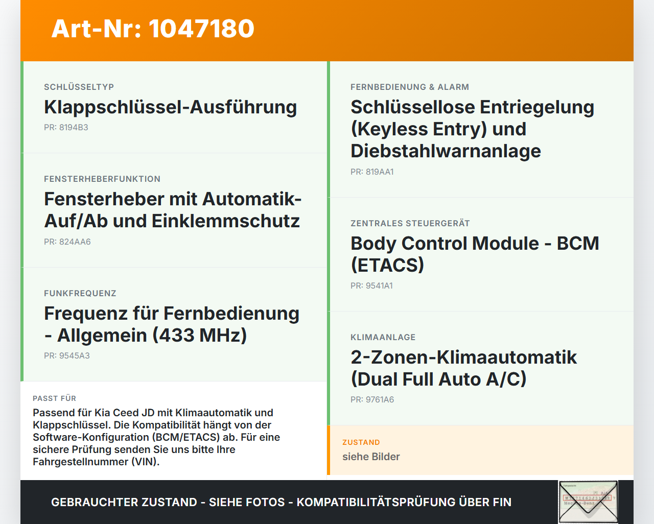 Kia Ceed JD 12-15 Steuergerät ECU JD BCM Body Control und ZV Empfänger Kia Ceed JD 12-15 28.03.2013 95400-A2011... Vorschau 3