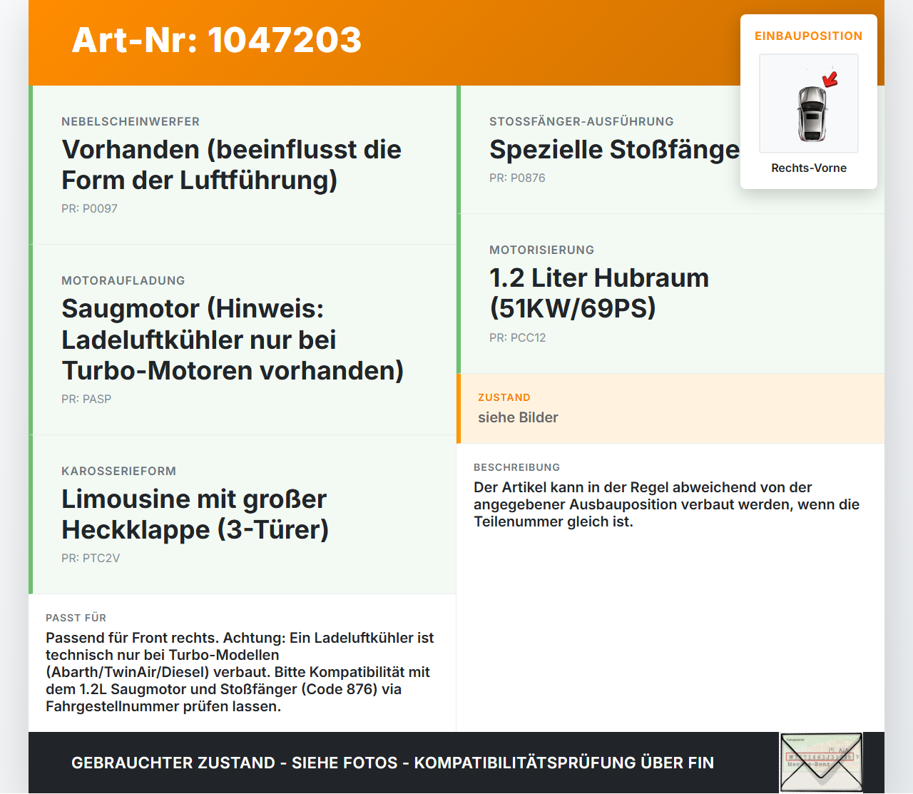 Fiat 500 595 Abarth 12-24 1,4T 101KW Luftführung Ladeluftkühler Vorne Rechts Fiat 500 595 Abarth 12-24 26.11.2011... Vorschau 3