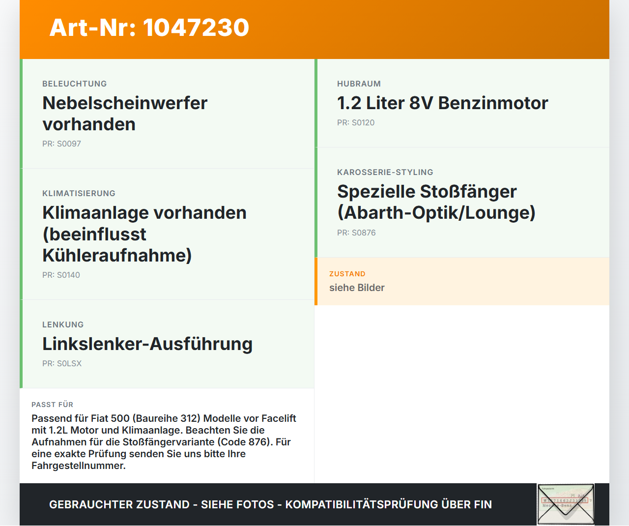 Fiat 500 595 Abarth 12-24 1,4T 101KW Schlossträger Frontmaske Träger Fiat 500 595 Abarth 12-24 26.11.2011 gebraucht Vorschau 3