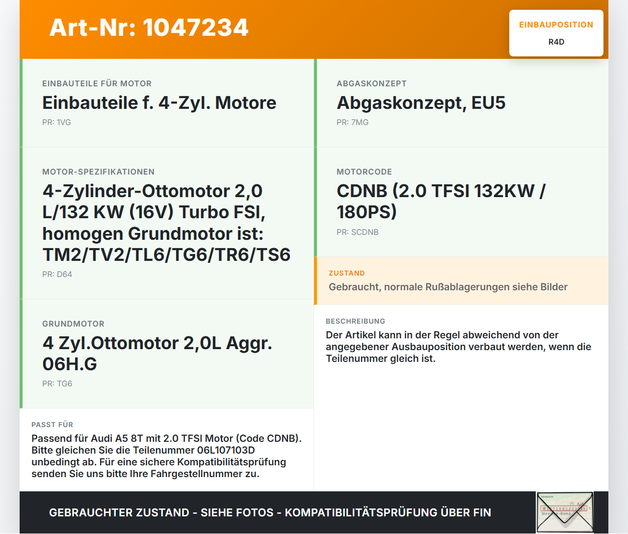 Audi A5 8T S-Line 07-12 2,0 132KW CDNB Kolben mit Pleuel Pos D Audi A5 8T S-Line 07-12 24.06.2009 06L107103D gebraucht Vorschau 3