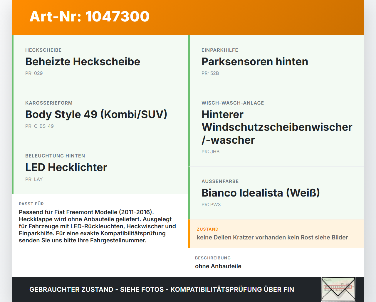 Fiat Freemont 11-16 Kombi Heckklappe Kofferraumdeckel PW3 Fiat Freemont 11-16 05.01.2012  gebraucht Vorschau 3