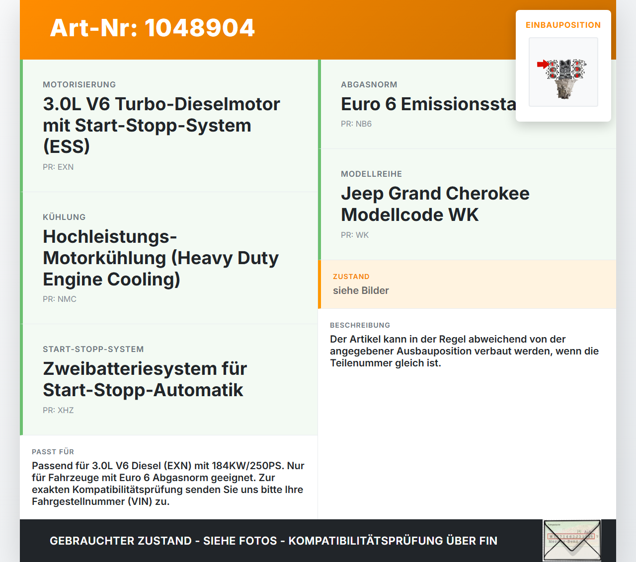 Jeep Grand Cherokee WK2 13-17 3,0d 184KW EXN Kolben mit Pleuel Pos E Jeep Grand Cherokee WK2 13-17 24.02.2017... Vorschau 3