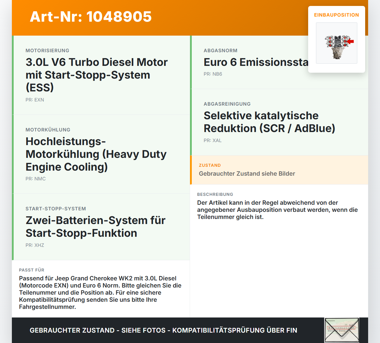 Jeep Grand Cherokee WK2 13-17 3,0d 184KW EXN Kolben mit Pleuel Pos D Jeep Grand Cherokee WK2 13-17 24.02.2017... Vorschau 3