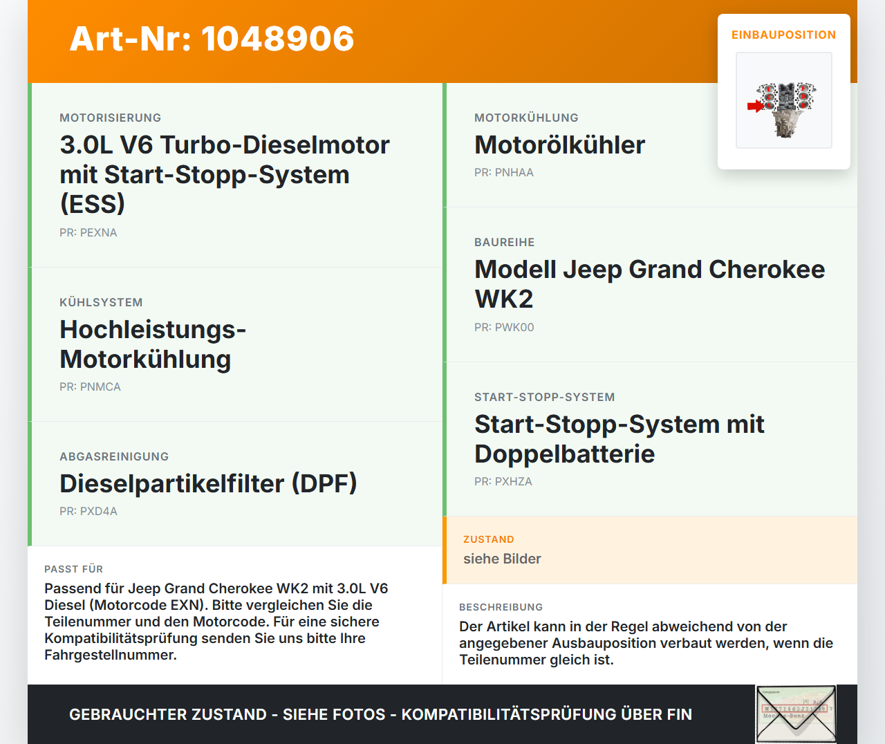Jeep Grand Cherokee WK2 13-17 3,0d 184KW EXN Kolben mit Pleuel Pos A Jeep Grand Cherokee WK2 13-17 24.02.2017... Vorschau 3