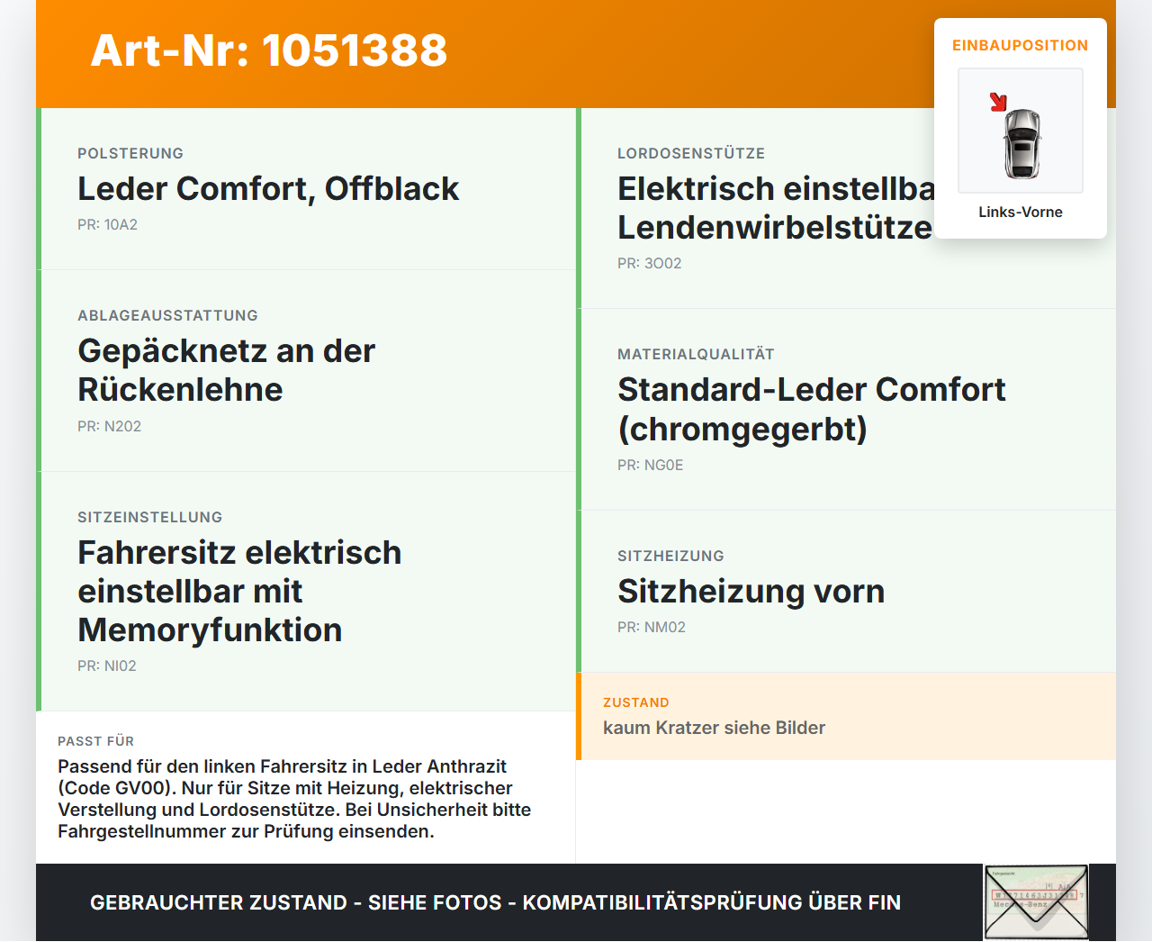 Volvo XC60 156 13-17 Sitzbezug Rückenpolster Links Vorne für Fahrer Sitz Volvo XC60 156 13-17 23.11.2016 1288951... Vorschau 3