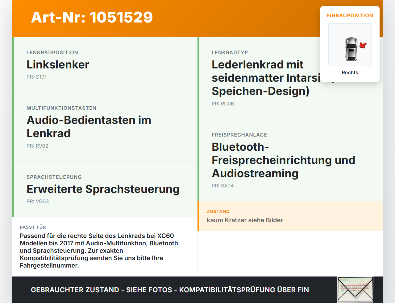Volvo XC60 156 13-17 Lenkradschalter Multifunktionstasten Schalter für Lenkrad Rechts Volvo XC60 156 13-17... Vorschau 3