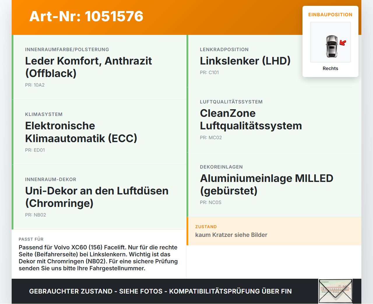 Volvo XC60 156 13-17 Luftdusche Luftdüse Rechts Volvo XC60 156 13-17 23.11.2016 39816572 310809301 gebraucht Vorschau 3