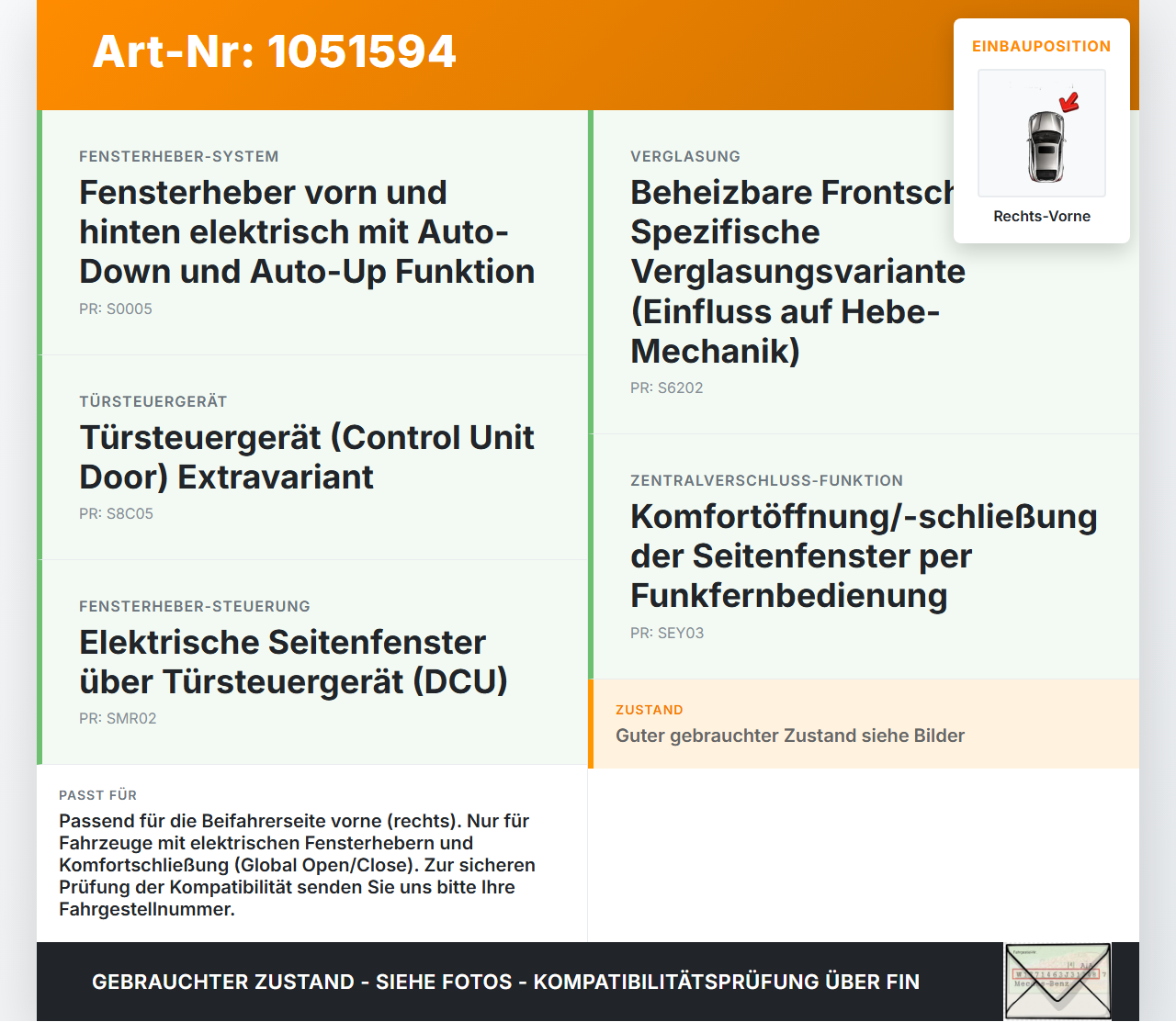 Volvo XC60 156 13-17 Fensterheber o. FH-Motor Rechts Vorne Volvo XC60 156 13-17 23.11.2016 30784829 3567720 gebraucht Vorschau 3