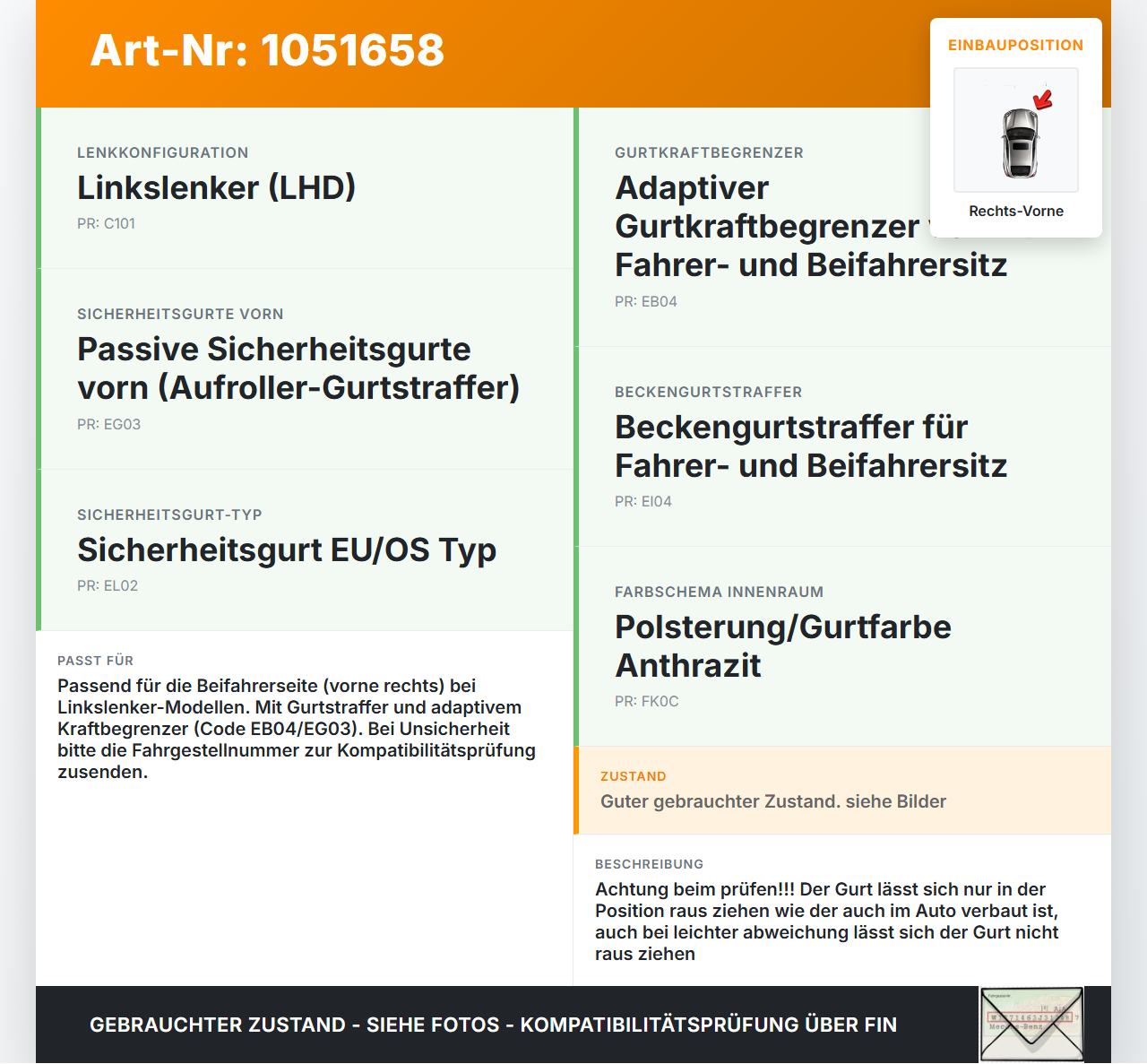 Volvo XC60 156 13-17 Gurt Sicherheitsgurt Gurtstraffer für Beifahrer Rechts Vorne Volvo XC60 156 13-17 23.11.2016... Vorschau 3
