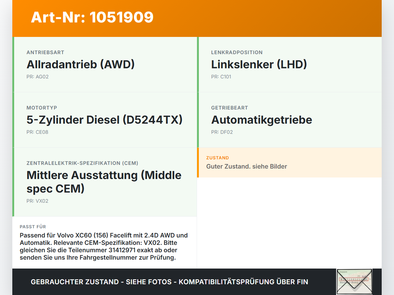 Volvo XC60 156 13-17 2,4 140KW Sicherungskasten Zentralelektrik Volvo XC60 156 13-17 23.11.2016 31412971 31409364... Vorschau 3