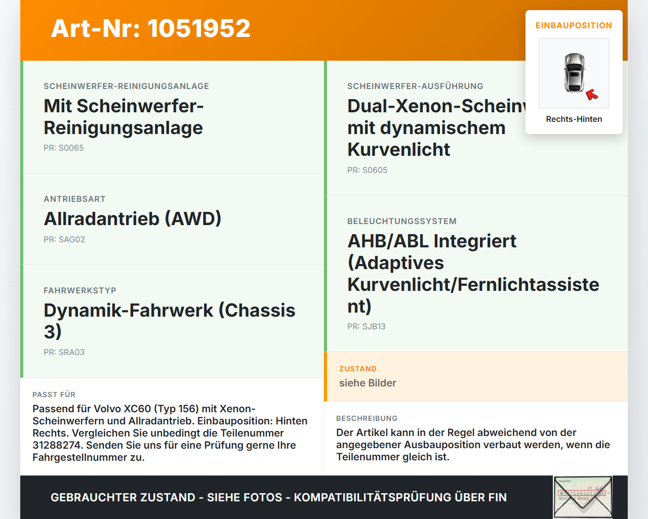 Volvo XC60 156 13-17 Niveausensor Xenon LWR Sensor Hinten Rechts Volvo XC60 156 13-17 23.11.2016 31288274... Vorschau 3
