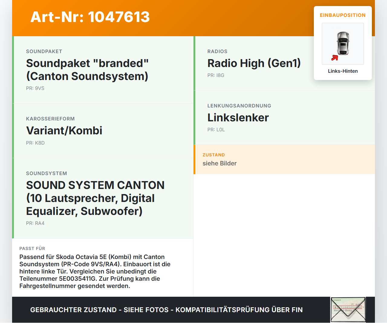 Skoda Octavia VRS III 5E 12-16 Lautsprecher Links Hinten Skoda Octavia VRS III 5E 12-16 18.12.2014 5E0035411G... Vorschau 3