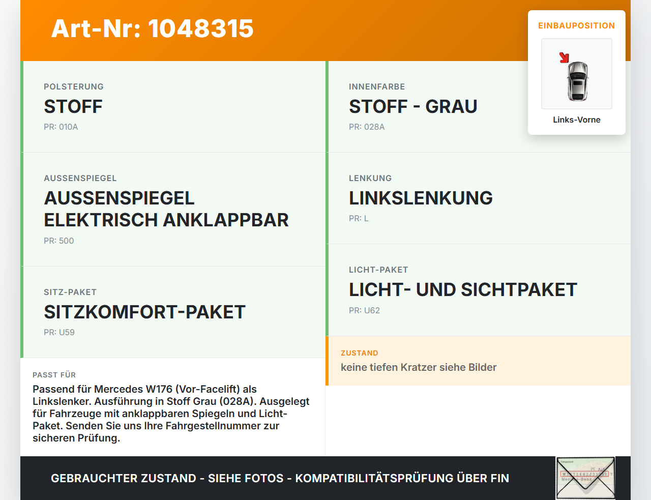 Mercedes W176 A200 12-15 Lim Türverkleidung Türpappe Links Vorne Mercedes W176 A200 12-15 05.11.2012 A1767200100... Vorschau 3