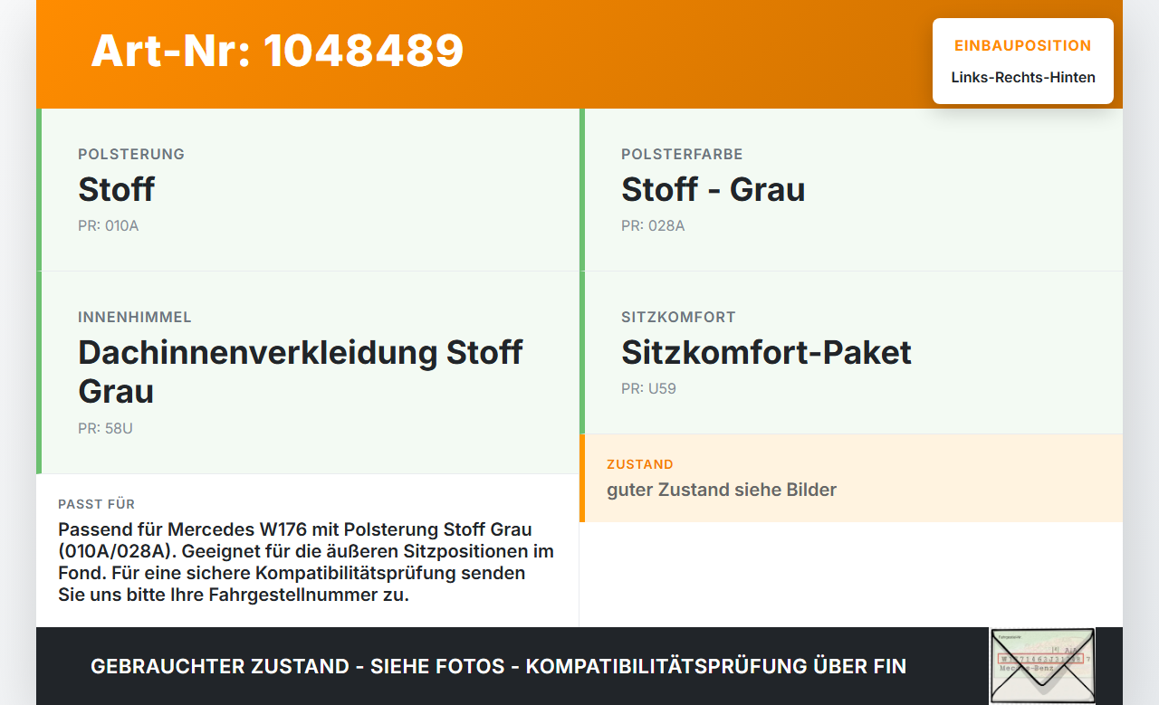 Mercedes W176 A200 12-15 Kopfstütze Rechts oder Links Hinten Mercedes W176 A200 12-15 05.11.2012 A1769700050 gebraucht Vorschau 3