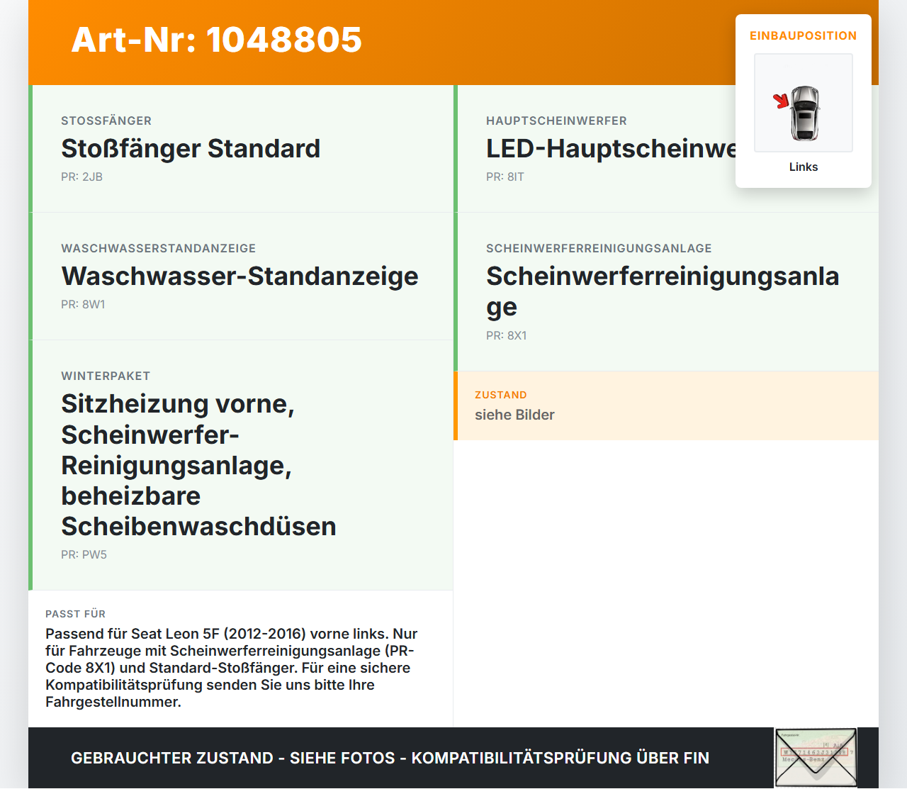 Seat Leon 5F 12-16 Waschdüse Hubzylinder SRA für Scheinwerfer Links Seat Leon 5F 12-16 17.12.2015 5F0955965 gebraucht Vorschau 3