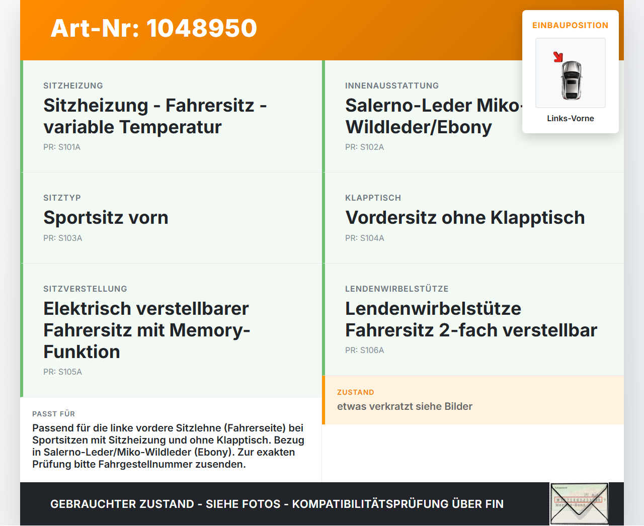 Ford S-Max II CK 15-19 Sitzbezug Rückenpolster Links Vorne für Fahrer Sitz beheizt Ford S-Max II CK 15-19... Vorschau 3