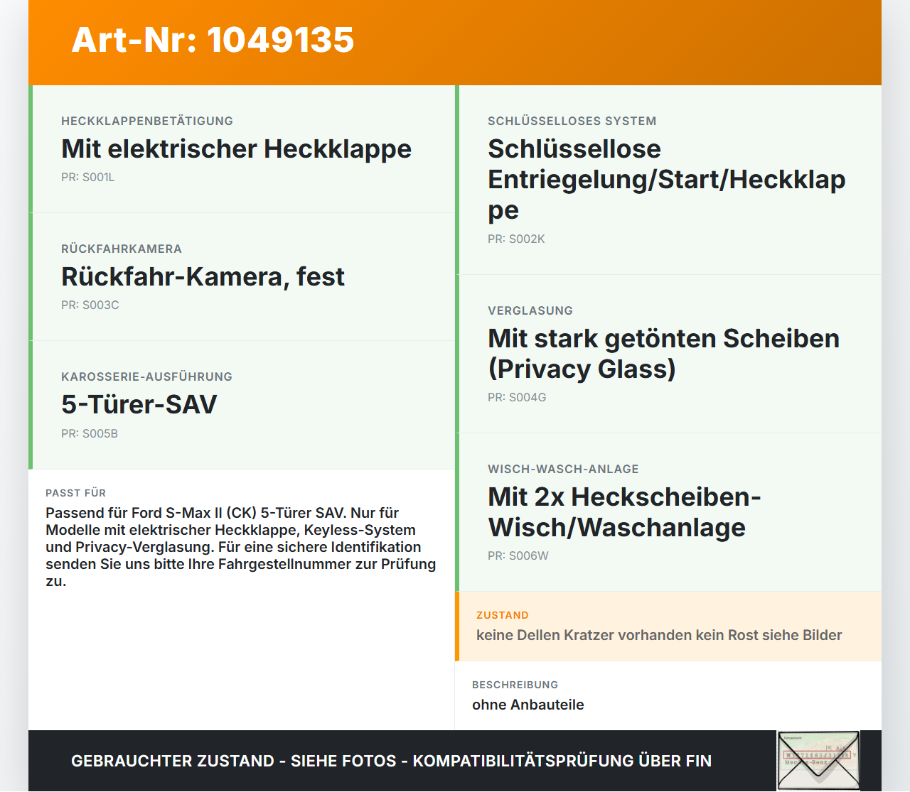 Ford S-Max II CK 15-19 Heckklappe Kofferraumdeckel KF Ford S-Max II CK 15-19 19.12.2015 EM2B-R40400-BG 2688121 gebraucht Vorschau 3