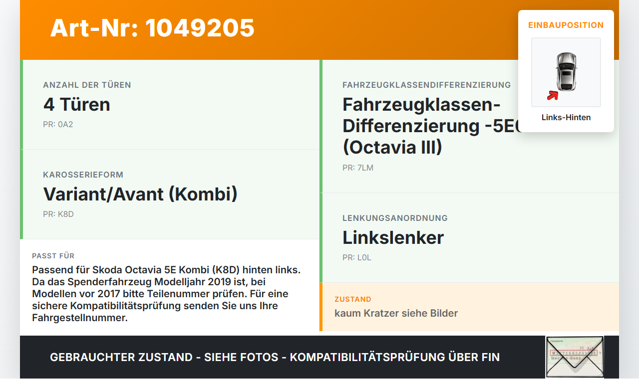 Skoda Octavia III 5E 12-17 Kombi Türfangband  Türbremse Türanschlag Links Hinten Skoda Octavia III 5E 12-17... Vorschau 3