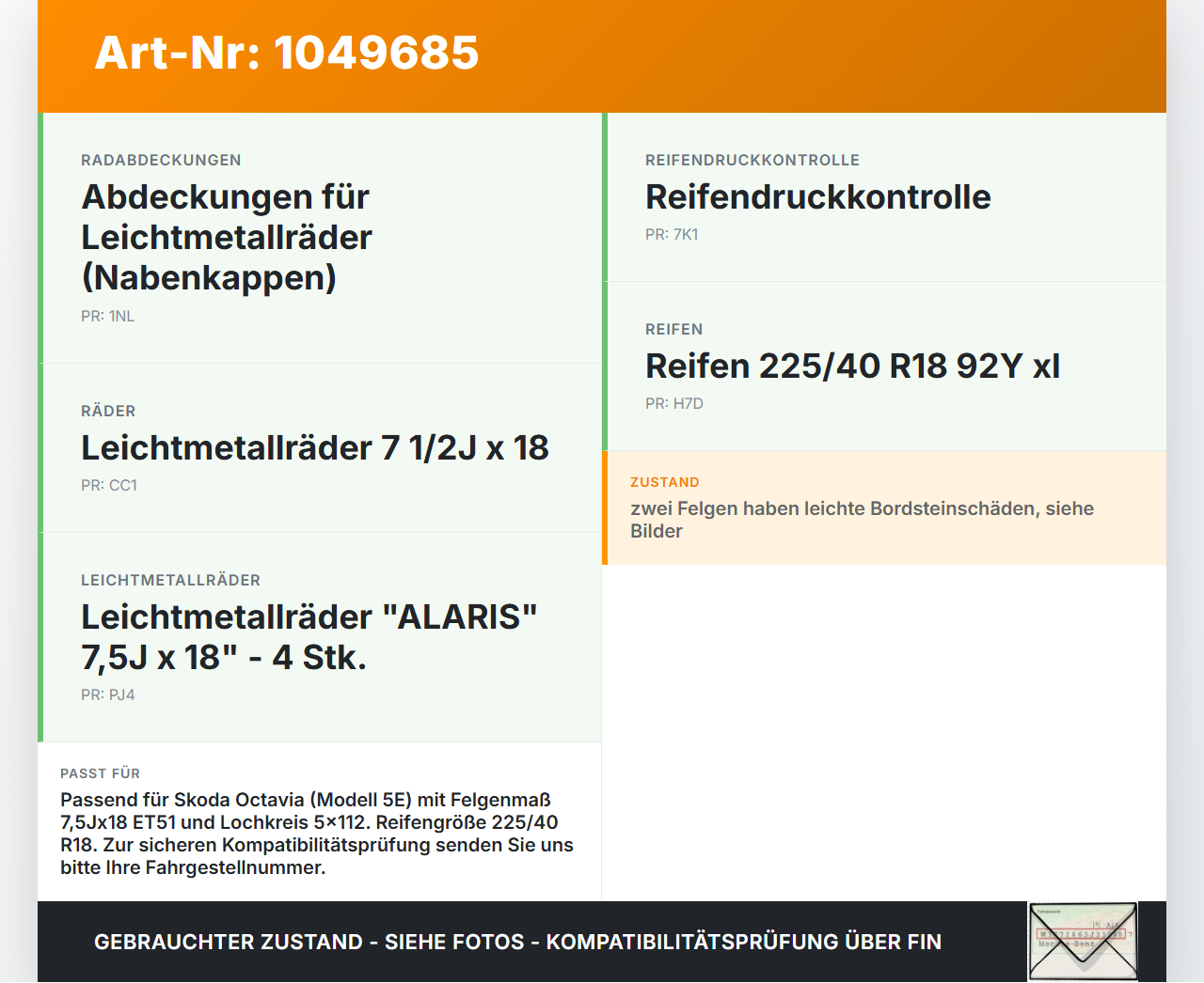 Skoda Octavia III 5E 12-17 4 x Kompletträder Aluminiumfelge Winterreifen 225/40R18 5X112 Skoda Octavia III 5E 12-17... Vorschau 3