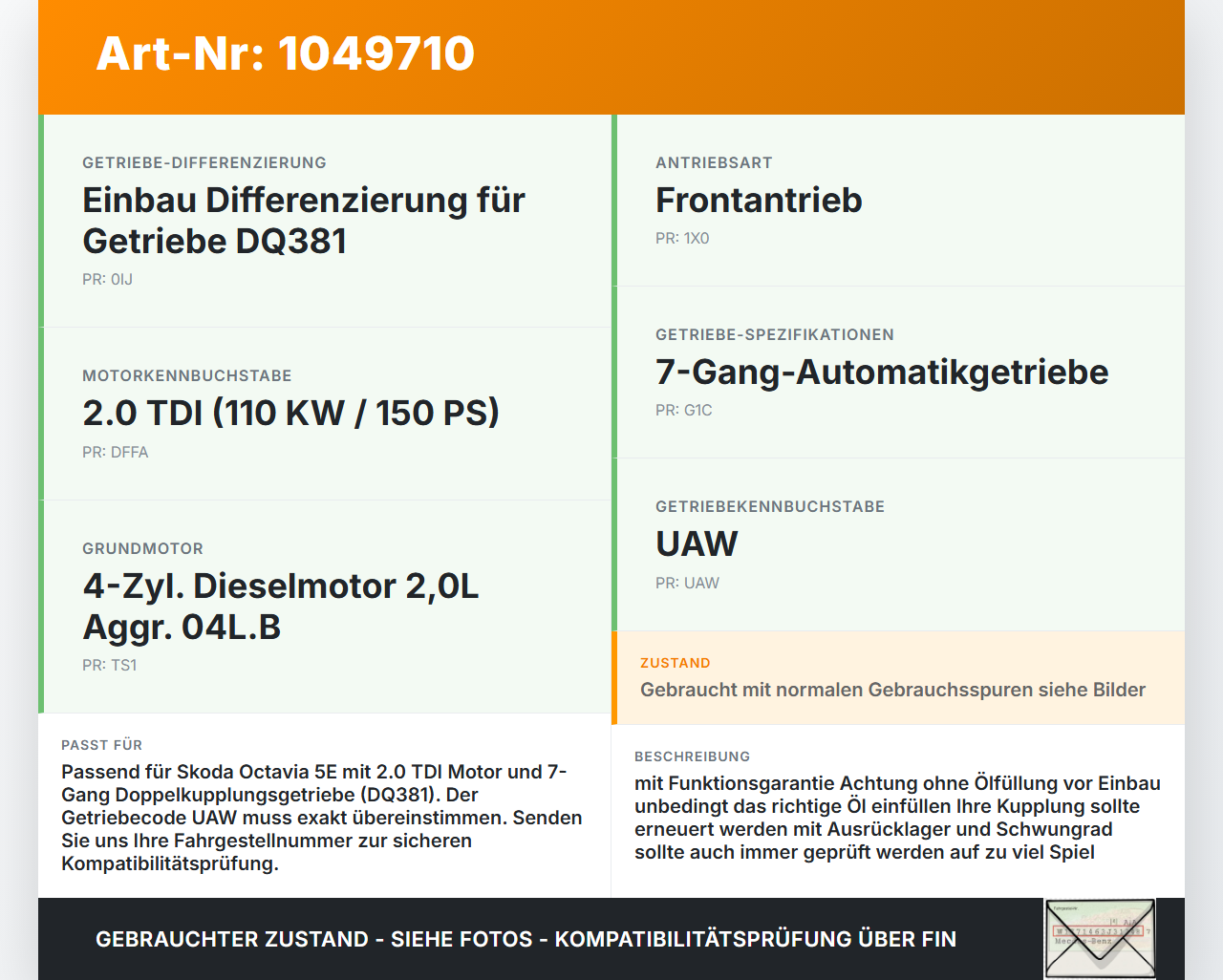 Skoda Octavia III 5E 12-17 TDI 2,0 110KW Autom UAW Automatikgetriebe Getriebe Skoda Octavia III 5E 12-17 04.12.2018... Vorschau 3