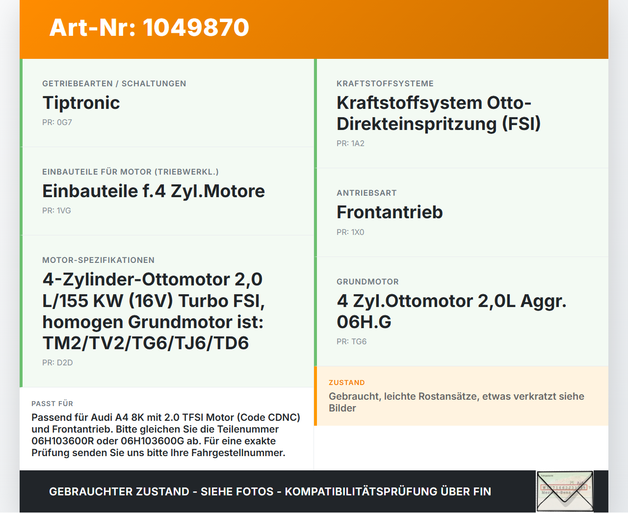 Audi A4 8K 07-11 2,0 155KW CDNC Ölwanne Motorwanne Audi A4 8K 07-11 08.06.2009 06H103600R gebraucht Vorschau 3