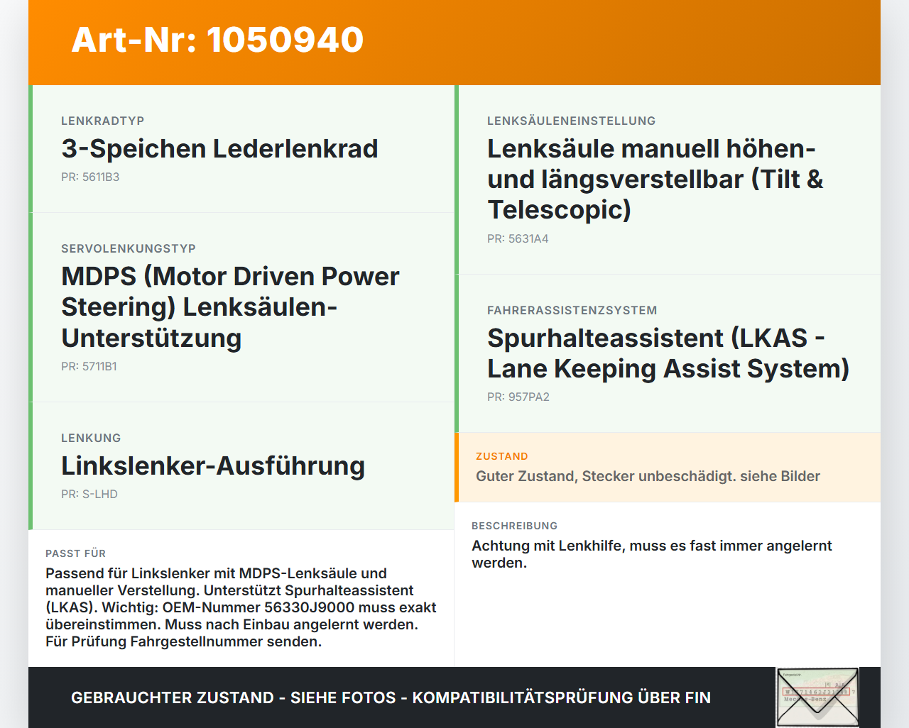 Hyundai Kona OS 17-20 Lenkhilfe Lenksäule elektrisch Hyundai Kona OS 17-20 03.08.2018 56330J9000 56300-J9000... Vorschau 3