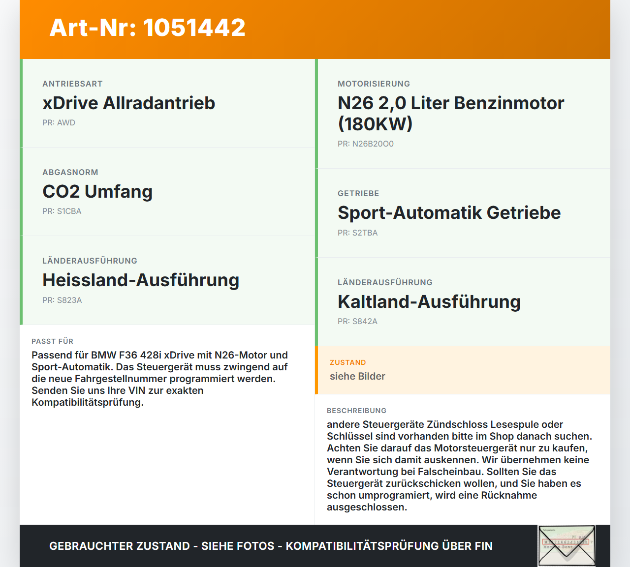 BMW 428i F36 14-17 2,0 180KW Steuergerät ECU für Motor Motorsteuergerät BMW 428i F36 14-17 02.06.2016 8664660... Vorschau 3