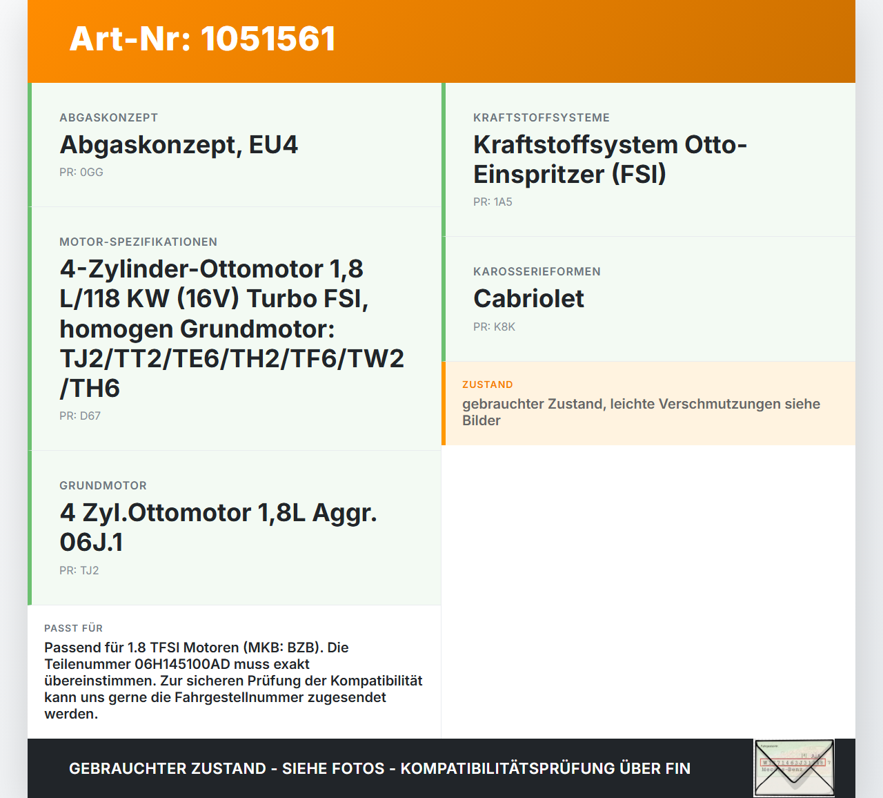 Audi A3 8P 08-13 TFSI 1,8 118KW BZB Unterdruckpumpe Vakuumpumpe Audi A3 8P 08-13 13.05.2008 06H145100AD gebraucht Vorschau 3