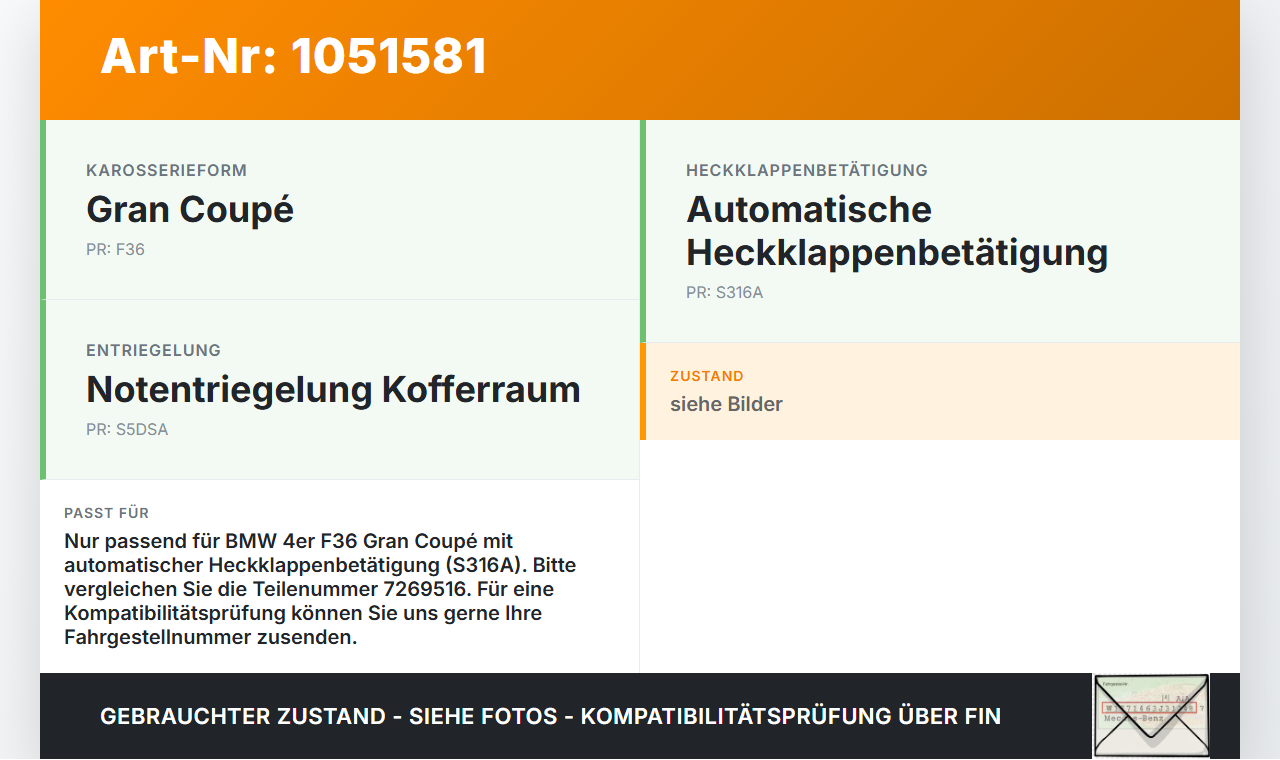BMW 428i F36 14-17 Coupe Antrieb Zuziehhilfe Stellmotor für Heckklappe BMW 428i F36 14-17 02.06.2016 7269516... Vorschau 3