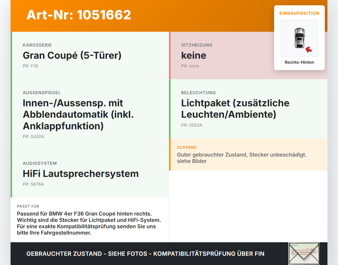 BMW 428i F36 14-17 Coupe Kabelbaum Leitungssatz für Tür und Fensterheber Hinten Rechts BMW 428i F36 14-17... Vorschau 3
