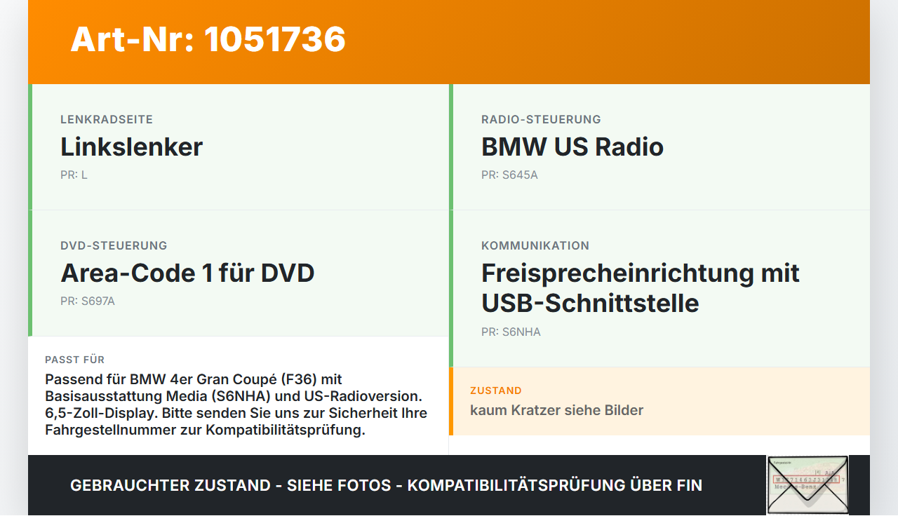 BMW 428i F36 14-17 Bildschirm Display Monitor BMW 428i F36 14-17 02.06.2016 65509270393 9270393 65.50-9270393-04... Vorschau 3