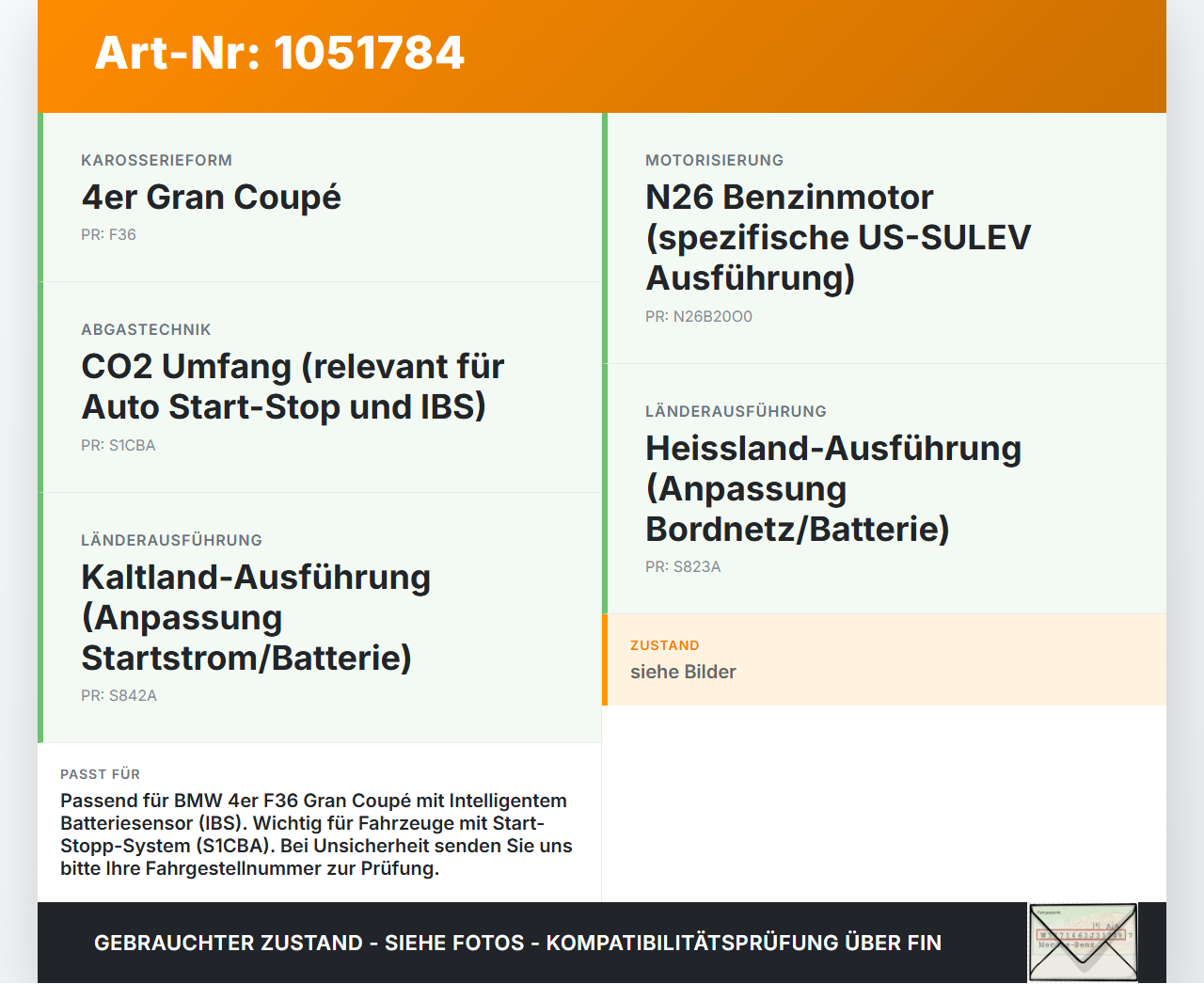 BMW 428i F36 14-17 Coupe Kabelbaum f. Batterie minus IBS BMW 428i F36 14-17 02.06.2016 61219117877 9117877... Vorschau 3