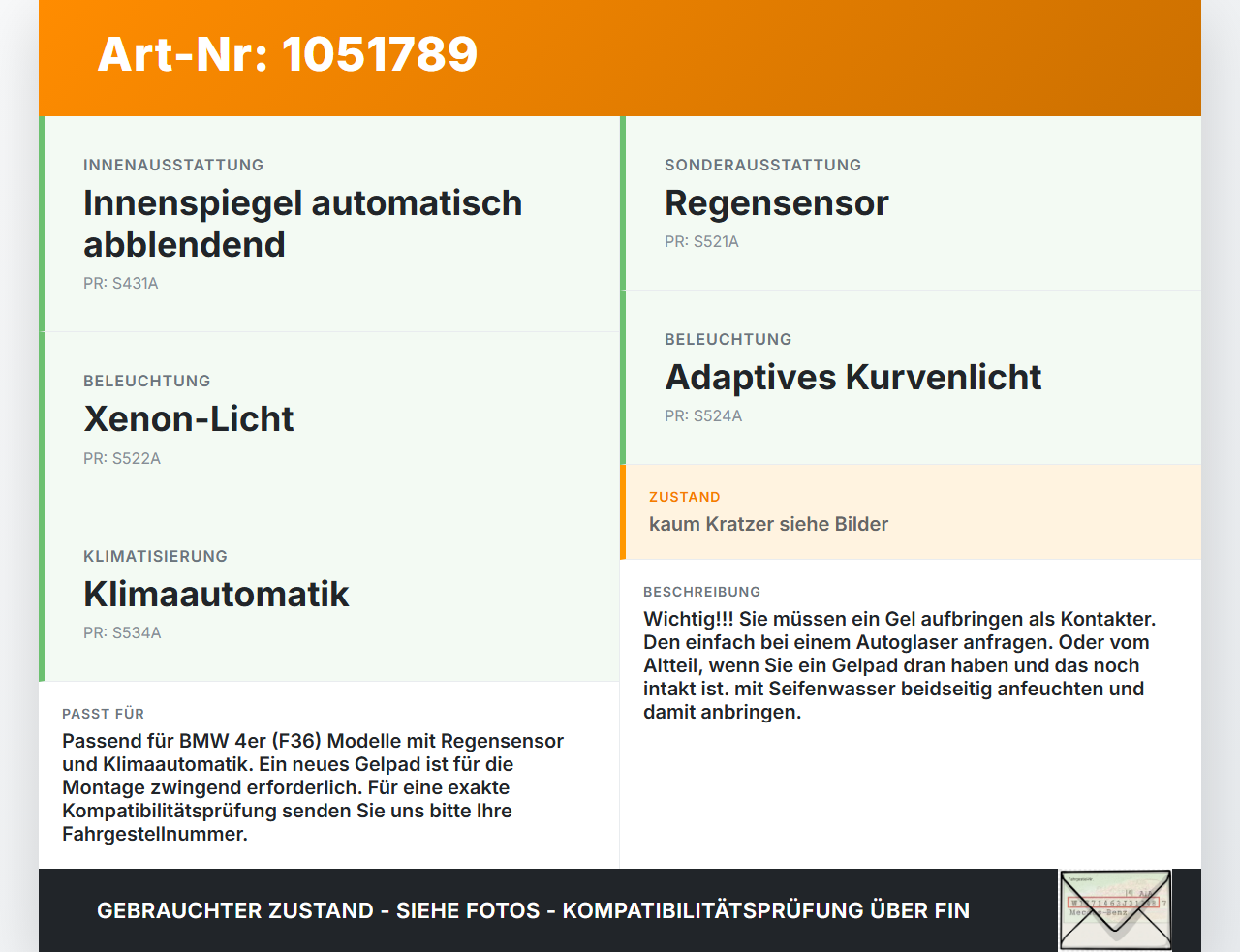 BMW 428i F36 14-17 Regensensor Lichtsensor Solarsensor BMW 428i F36 14-17 02.06.2016 6814601 61356814601... Vorschau 3