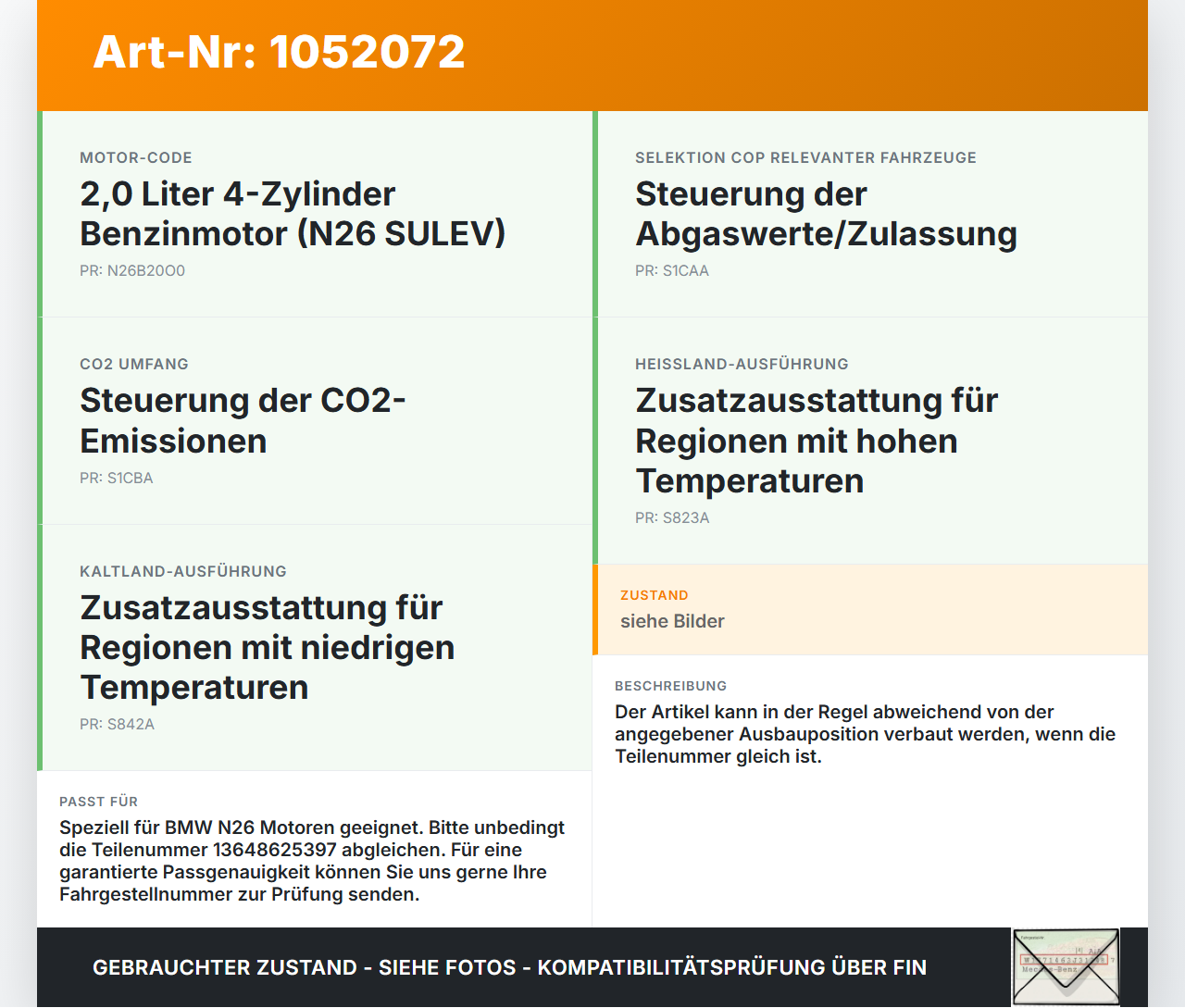 BMW 428i F36 14-17 2,0 180KW Injektor Einspritzdüse Zyl.1 BMW 428i F36 14-17 02.06.2016 8625397 13648625397... Vorschau 3