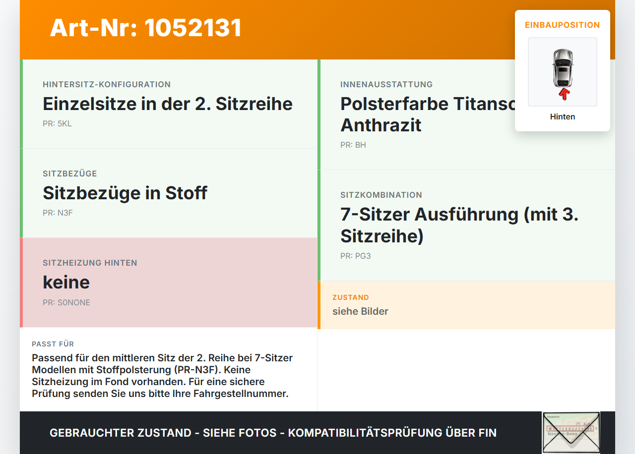 VW Touran II 5T 15-24 Sitzbezug Sitzpolster Mitte für Rücksitzbank Hinten mittlere Reihe VW Touran II 5T 15-24... Vorschau 3