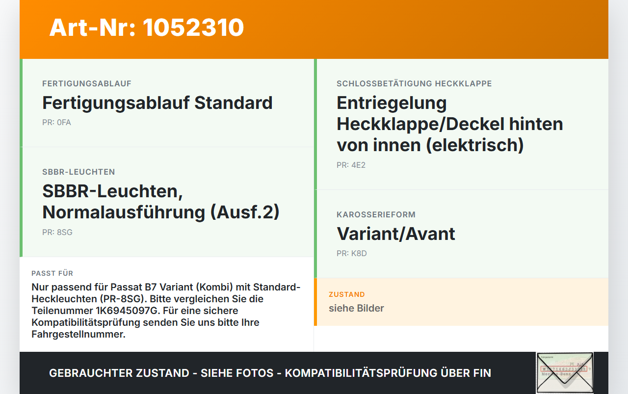 VW Passat 3C B7 10-14 Kombi Bremslicht 3te Bremsleuchte für Klappe VW Passat 3C B7 10-14 21.03.2011 1K6945097G gebraucht Vorschau 3