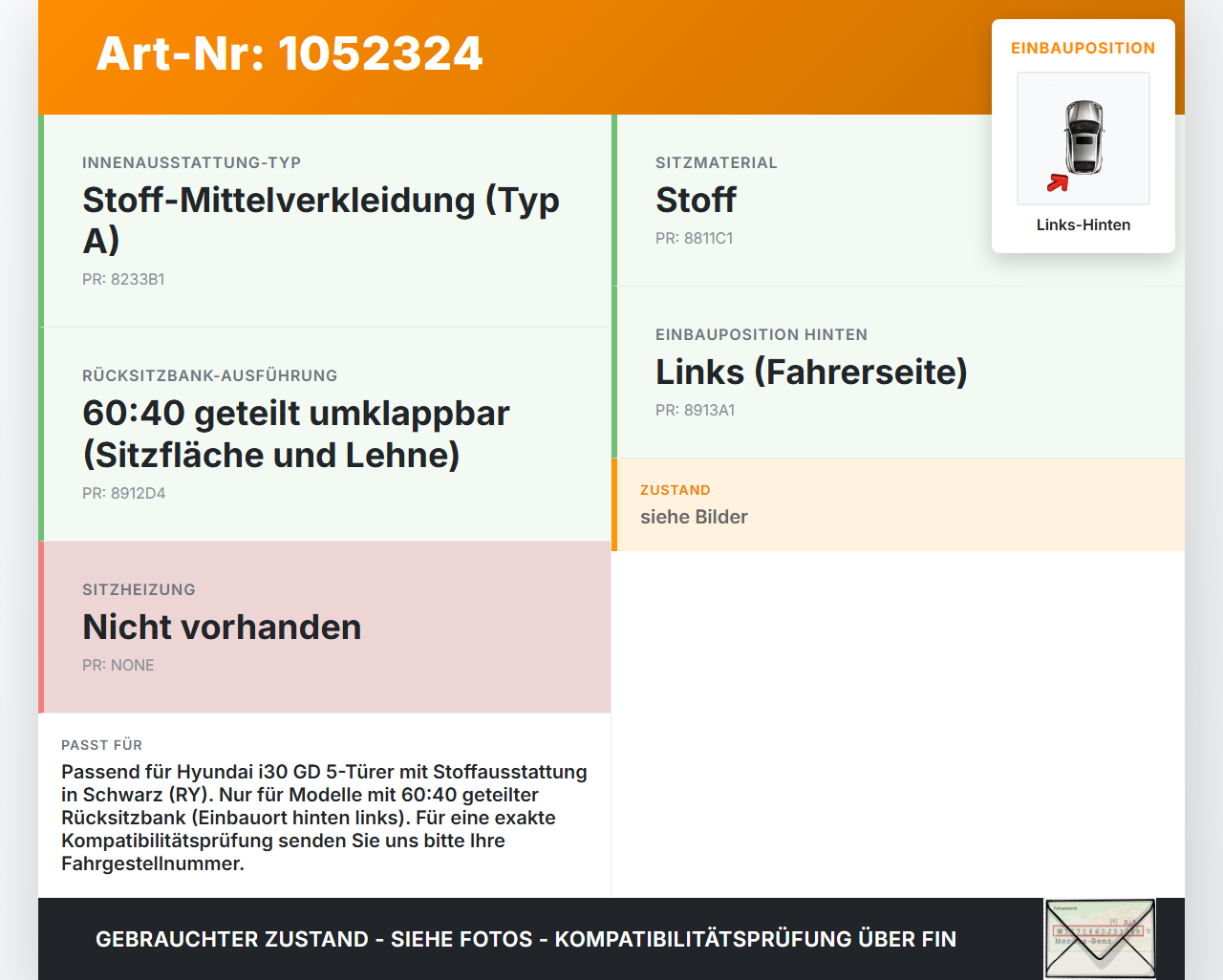 Hyundai I 30 GD 15-17 Lim Sitzbezug Sitzpolster Links für Rücksitzbank Hinten Hyundai I 30 GD 15-17 30.10.2015... Vorschau 3