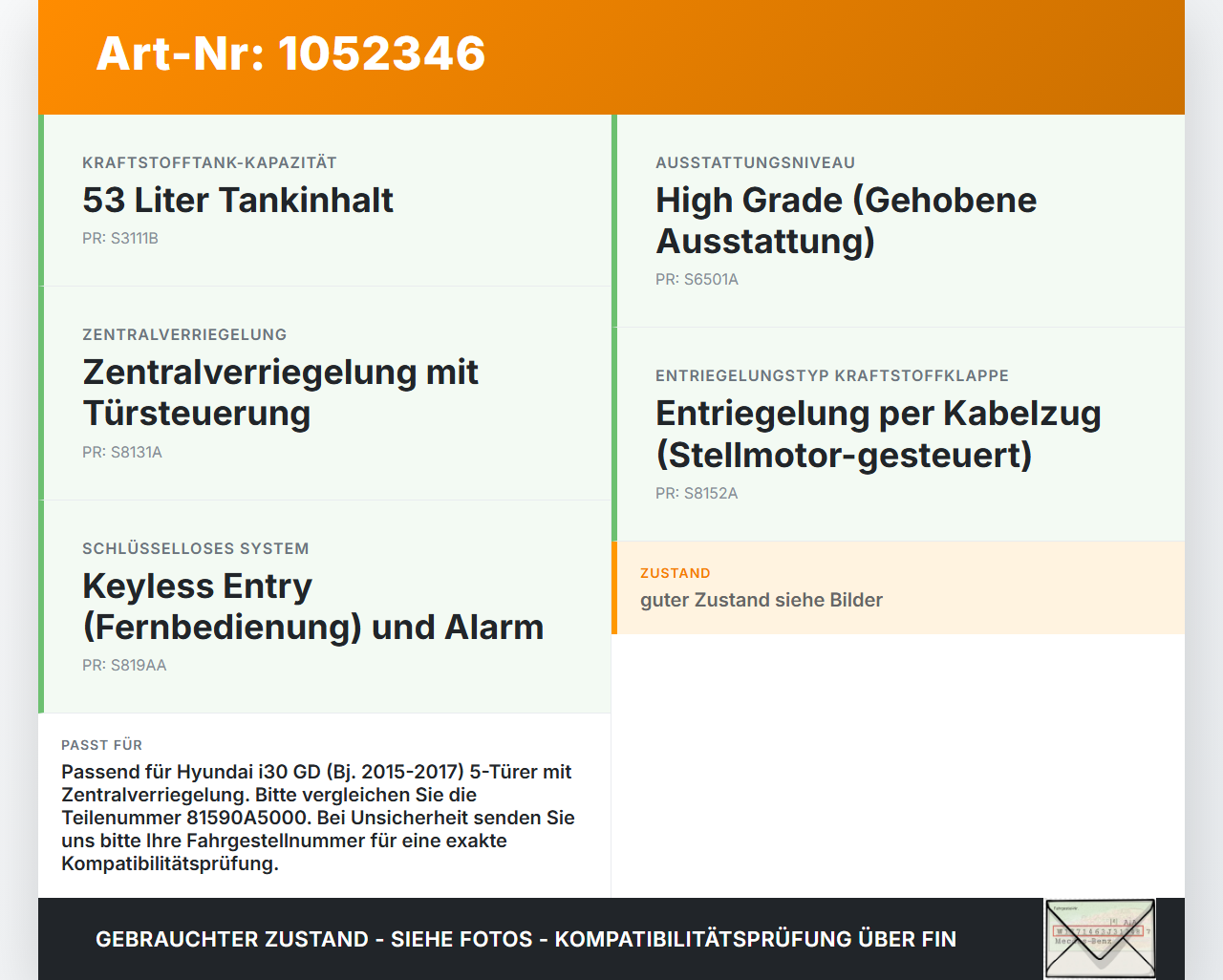 Hyundai I 30 GD 15-17 Tankdeckel Stellmotor Tankklappenmotor Hyundai I 30 GD 15-17 30.10.2015 81590A5000 gebraucht Vorschau 3
