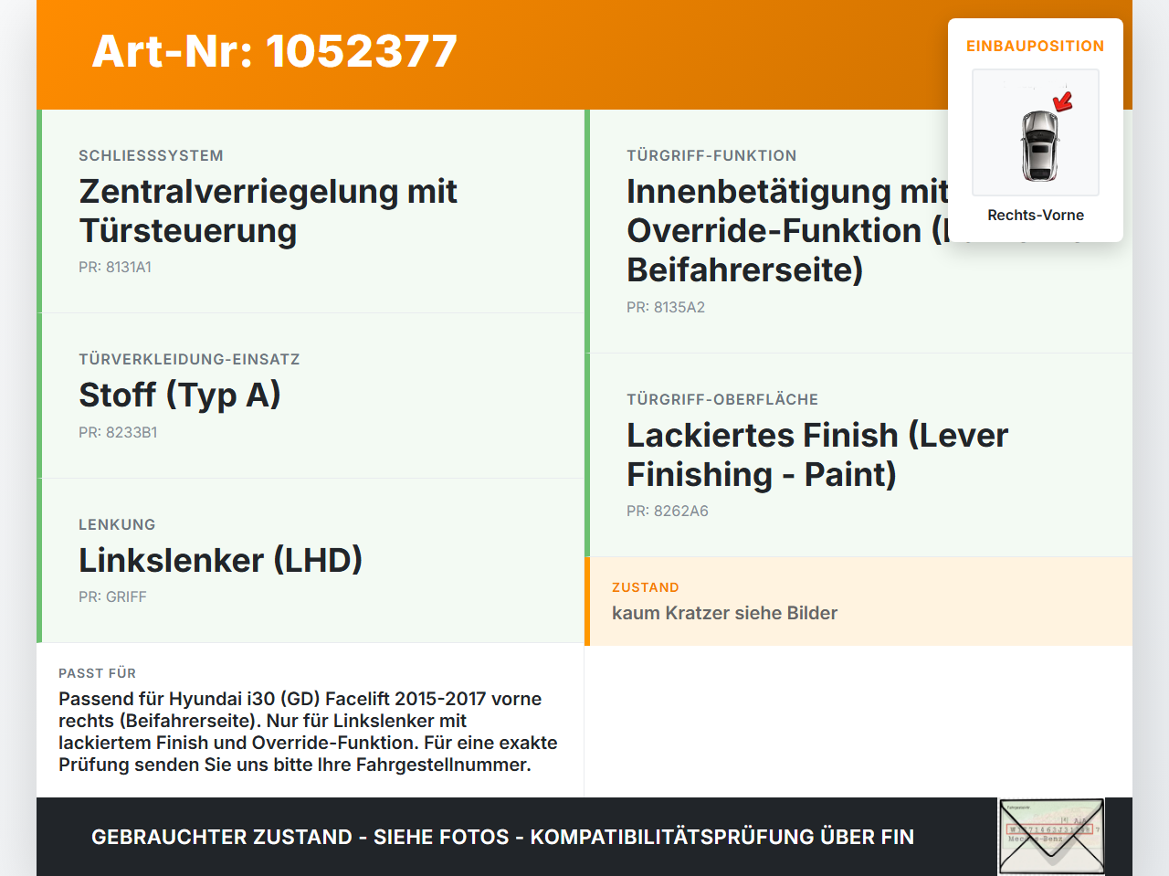 Hyundai I 30 GD 15-17 Lim Türgriff Griffmuschel Griff Innen Rechts Vorne Hyundai I 30 GD 15-17 30.10.2015... Vorschau 3