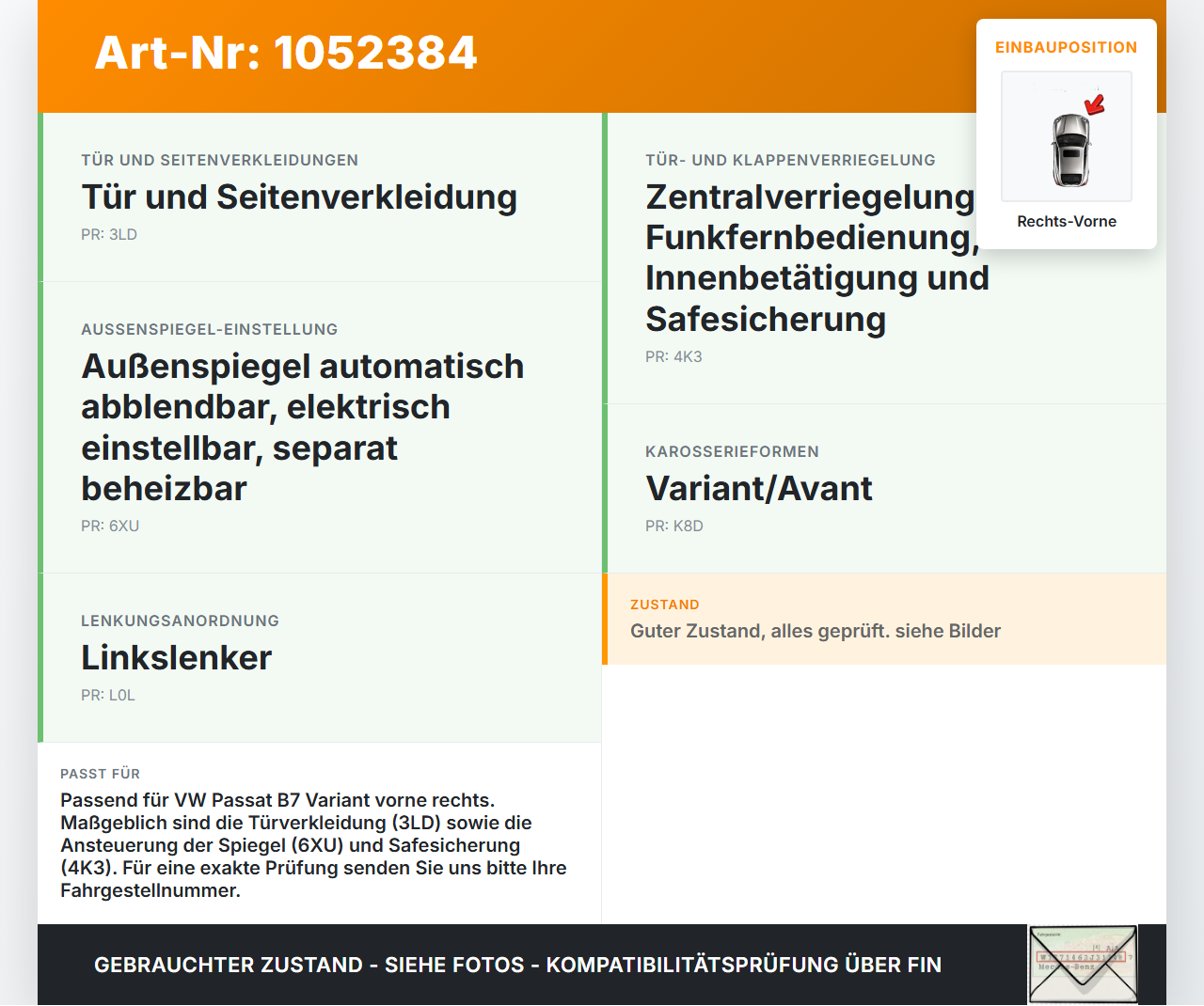 VW Passat 3C B7 10-14 Kombi Fensterhebermotor Rechts Vorne VW Passat 3C B7 10-14 21.03.2011 3AA959702A 3AA837462... Vorschau 3