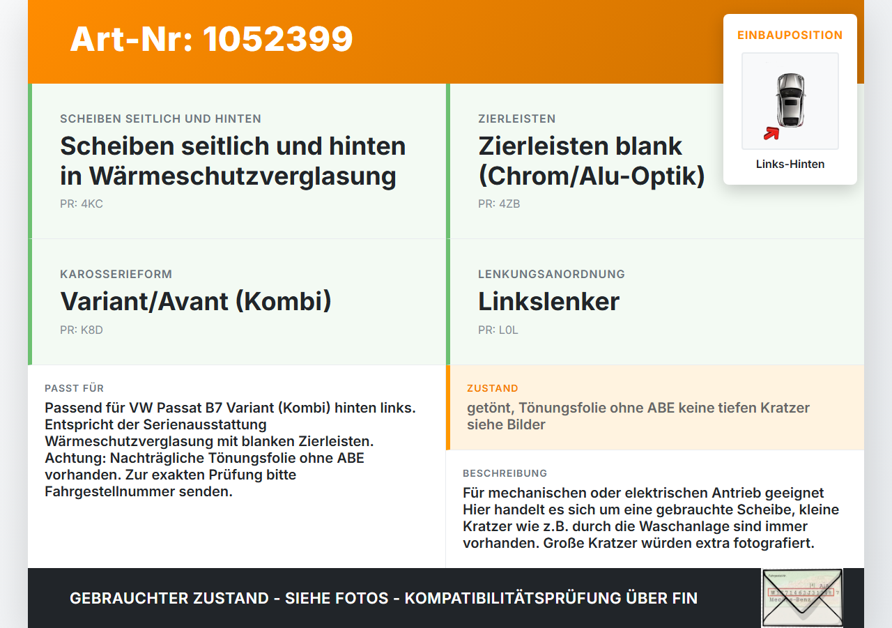 VW Passat 3C B7 10-14 Kombi Seitenscheibe LHK für Türscheibe Fenster Links Hinten VW Passat 3C B7 10-14 21.03.2011... Vorschau 3