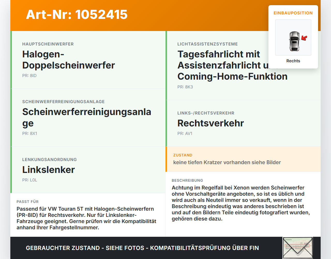 VW Touran II 5T 15-24 Scheinwerfer Frontscheinwerfer Rechts orig. VW Touran II 5T 15-24 12.05.2016 5TB941006A... Vorschau 3