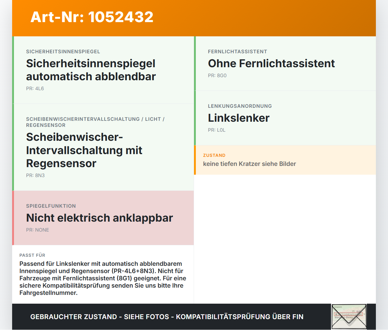 VW Passat 3C B7 10-14 Innenspiegel Rückspiegel Spiegel Innen VW Passat 3C B7 10-14 21.03.2011 1K0857511E gebraucht Vorschau 3