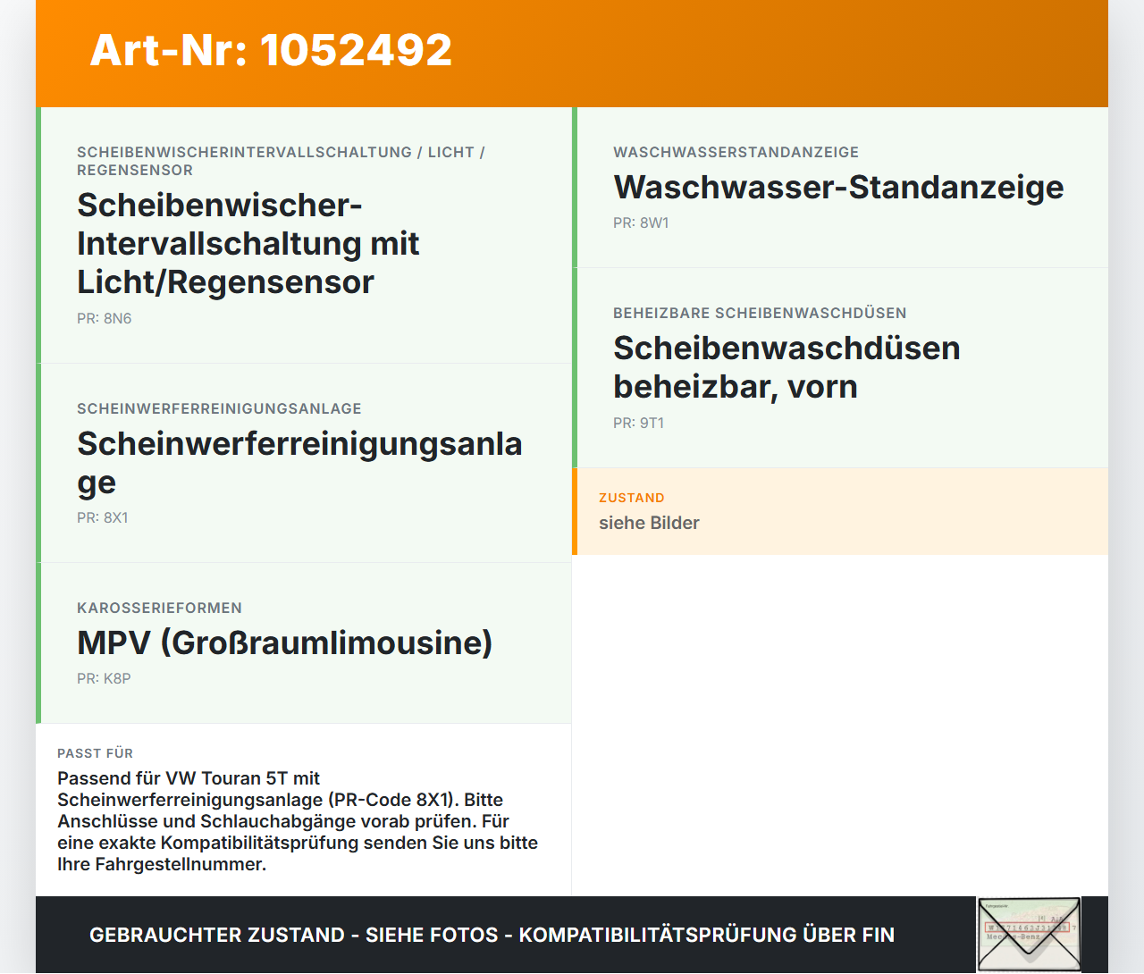 VW Touran II 5T 15-24 Waschwasserpumpe Wischwasserpumpe Waschpumpe Vo. VW Touran II 5T 15-24 12.05.2016 1K6955651... Vorschau 3